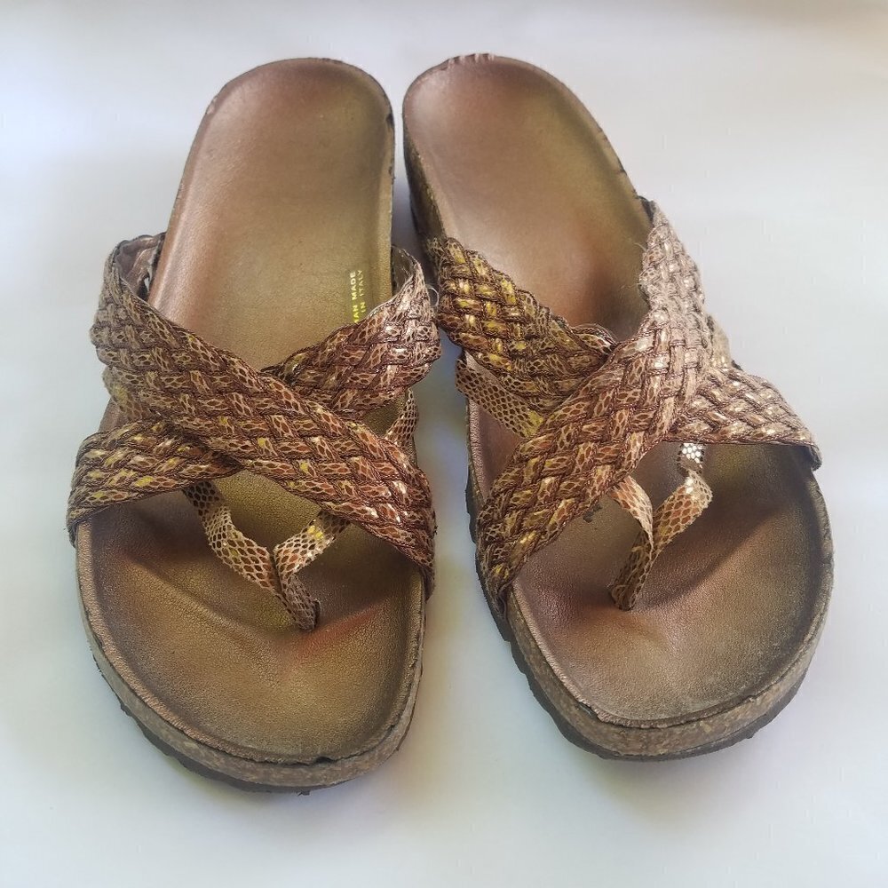 Italy Cork Bed Metallic Copper Sandals Womens 8